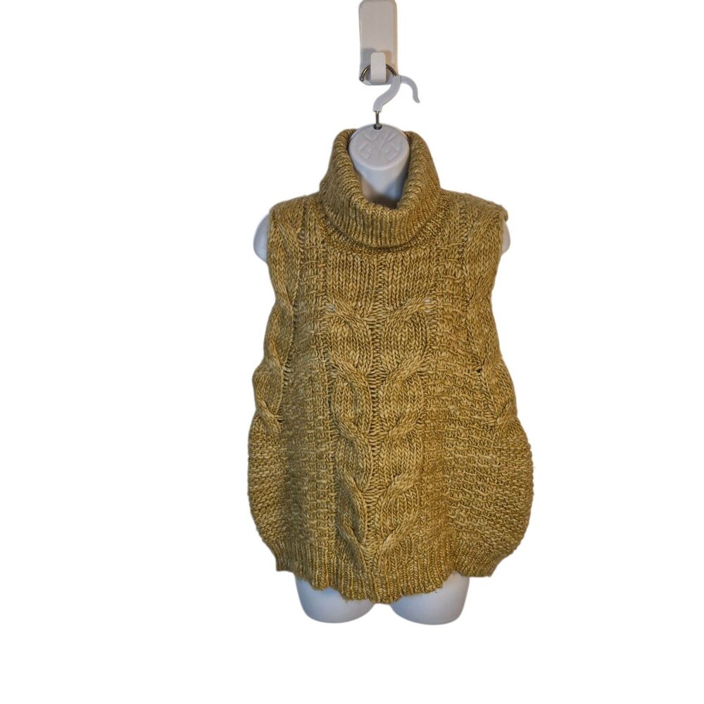 byTiMo Cable Knit Sleeveless Turtleneck Sweater Vest Size M 100% Wool Mustard